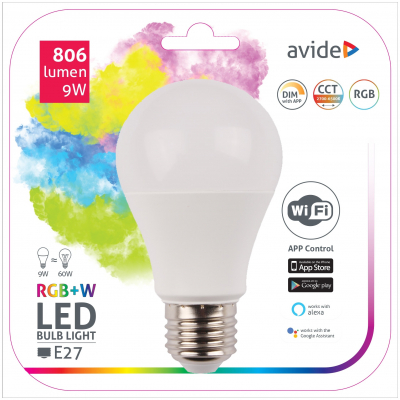 Avide Smart LED Globe A60 9W RGB+W WIFI APP Control (ASG27RGBW-9W-WIFI )