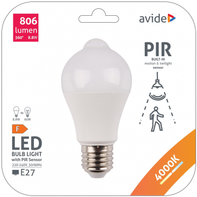 Avide Smart Led Globe A60 8,8W NW PIR mozgásérzékelővel (ASG27NW-8.8W-PIR)