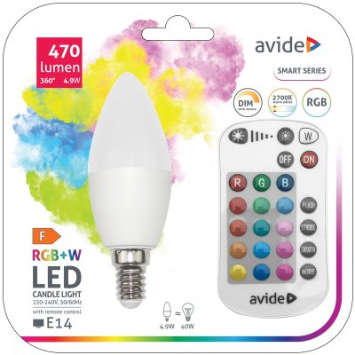 Avide Smart LED Candle 4,9WRGB+W IR Távirányítóval (ASC14RGBW-4.9W-RC )