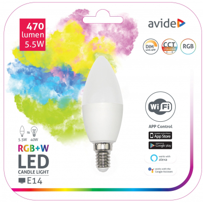 Avide Smart LED Candle 5,5W RGB+W WIFI APP Control (ASC14RGBW-5.5W-WIFI)