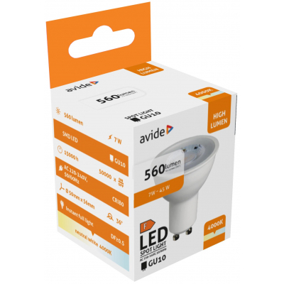 Avide LED Spot Alu+Plastic 7W GU10 36° NW (ABGU10NW-7W-NBA)