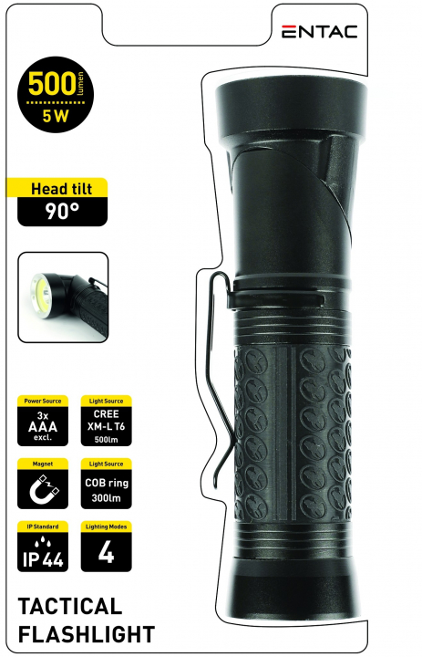 Entac elemlámpa 90° 5W T6 Alu 3xAAA (EFL-90-T6-ALU)