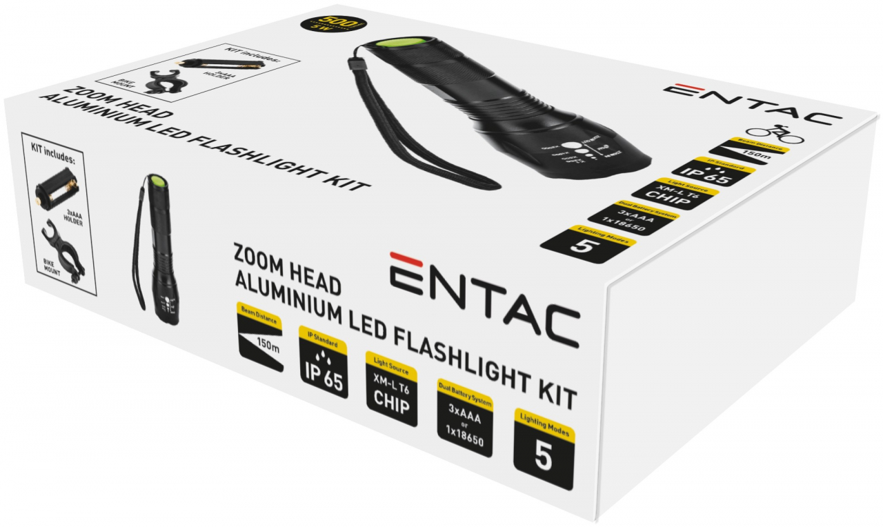 Elemlámpa Fókuszálható Alu 5W +Biciklikormány adapter (EFL-ZOOM-ALU)