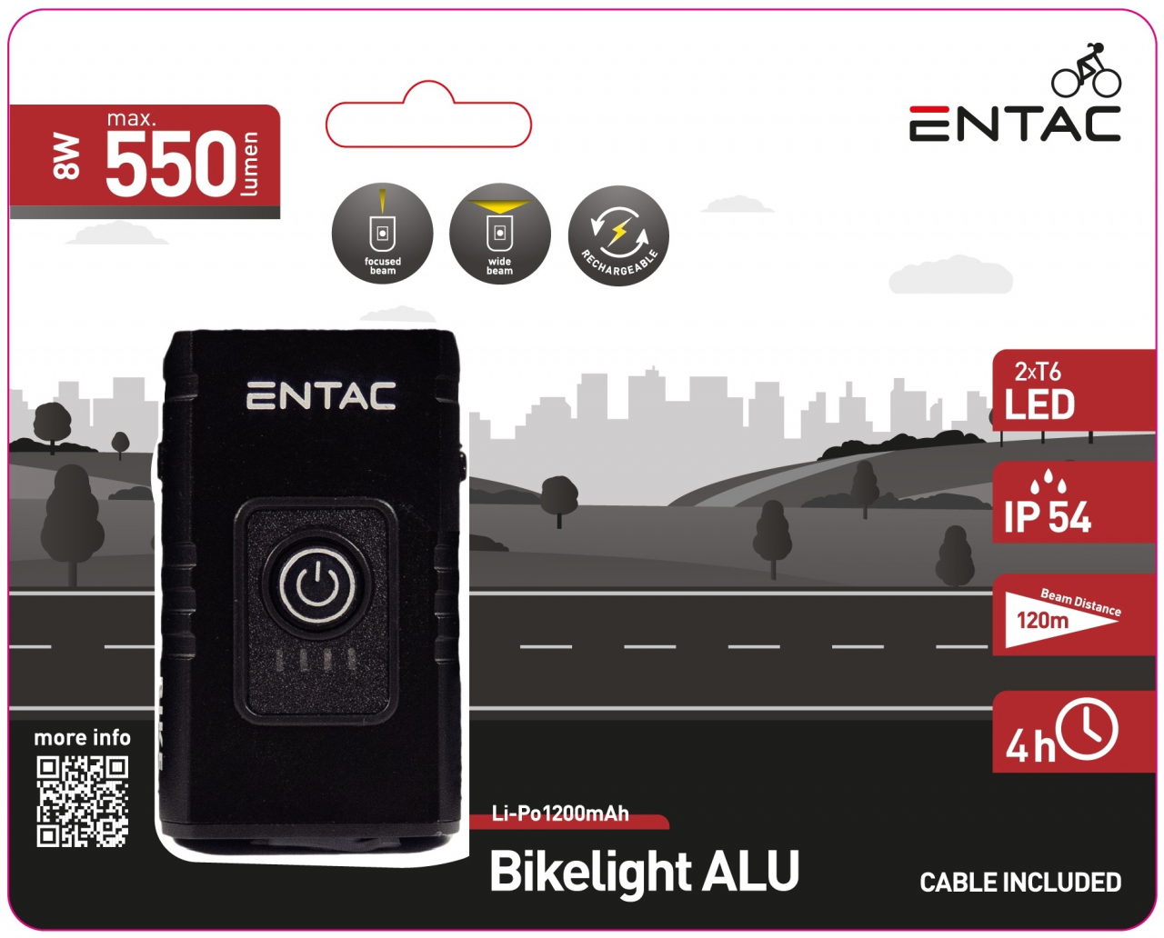 Entac Biciklilámpa ALU 8W Újratölthető (EBL-8W-ALU)
